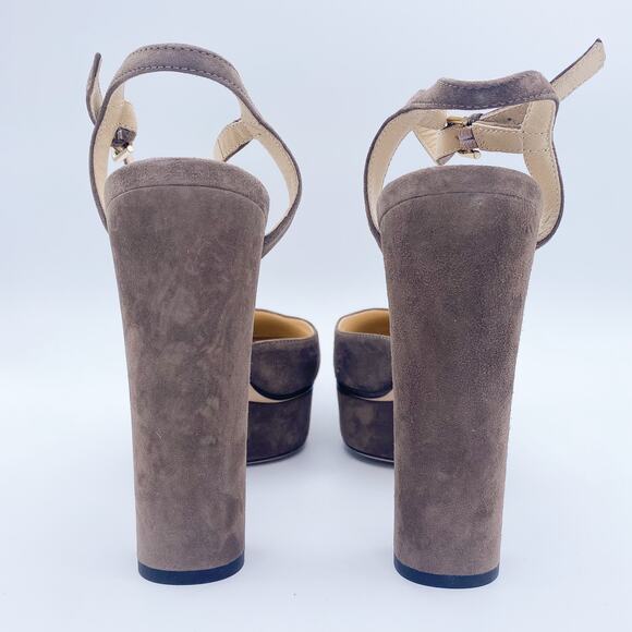 Jimmy Choo Maple 125 Stone/Taupe Suede Platform Pumps Heels - Picture 6 of 9